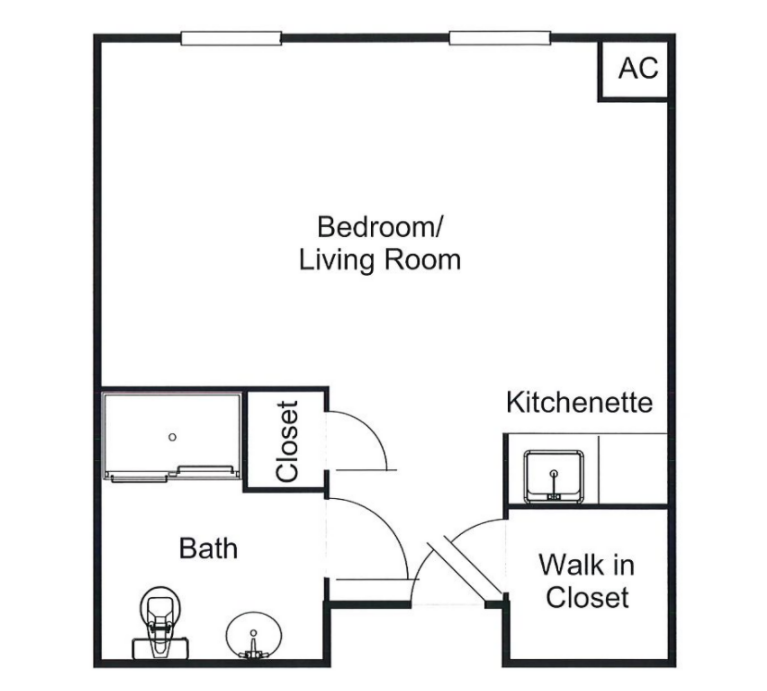 Assisted Living Studio B One bedroom floor plan