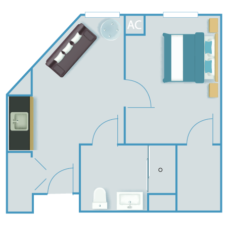 Assisted Living One Bedroom A 432 SF