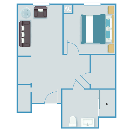 Assisted Living One Bedroom B 442 SF